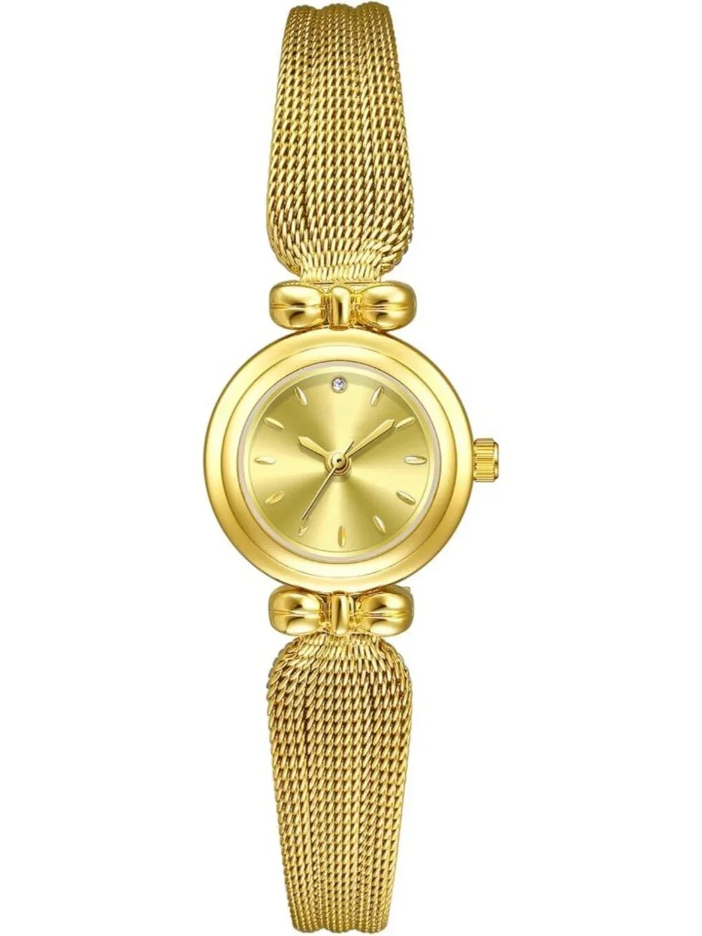 Women's Full Gold Stainless Steel Mesh Strap Elegant Ladies Quartz Wrist Watch